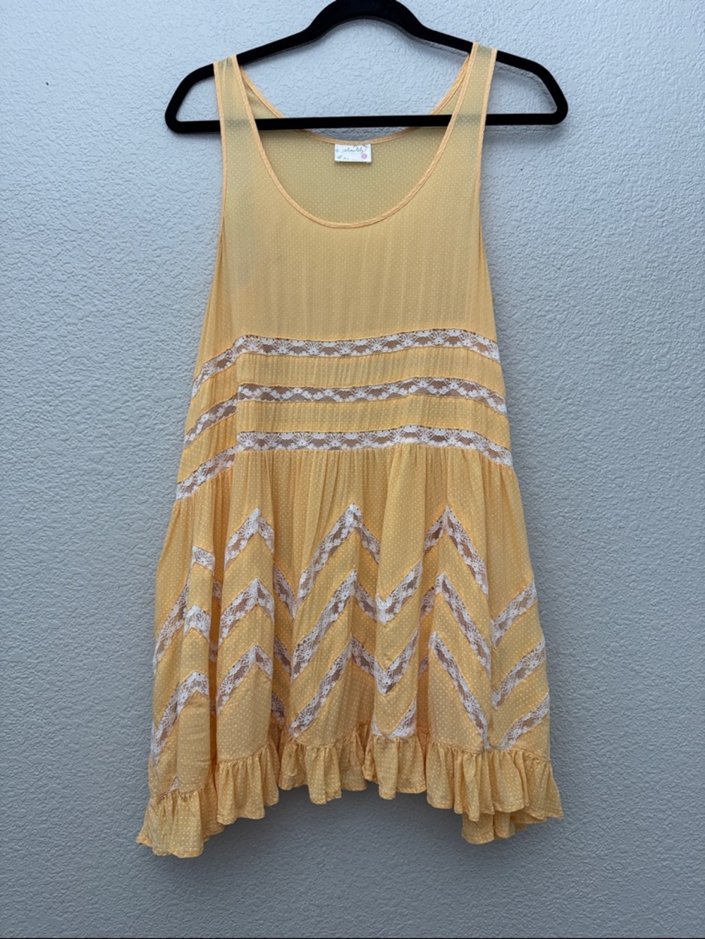 Intimately Free People Voile Lace Slip Trapeze Dress Yellow Size Small